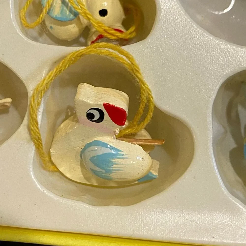 Vintage Mini Wood Easter Eggs Chicks Bunnies Flowers Ornaments Hand Painted